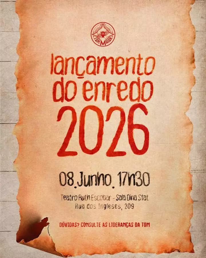 Tom Maior fará lançamento do enredo no Teatro Ruth Escobar dia 08 de junho